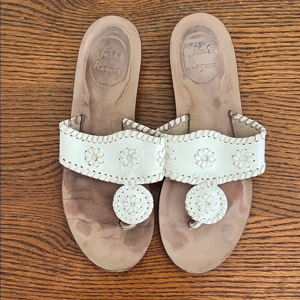 Jack Rogers White Sandals with Floral Accents